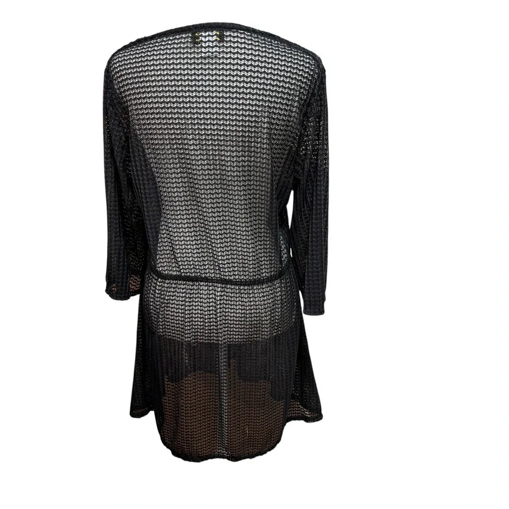 Jordan Taylor Black Crochet Knit Swim Cover Up Dress‎ V-Neck  Large #K98